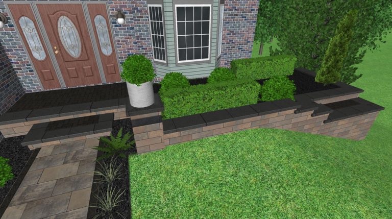 3d modeling of front retaining wall on house