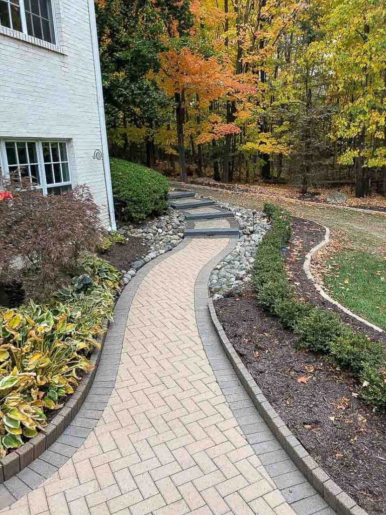 masonry upgrades paver walkway to steps with landscaping