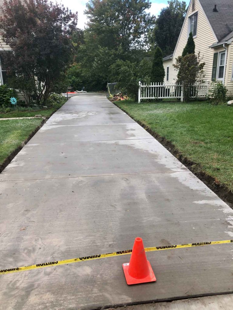 freshly poured and brushed cement