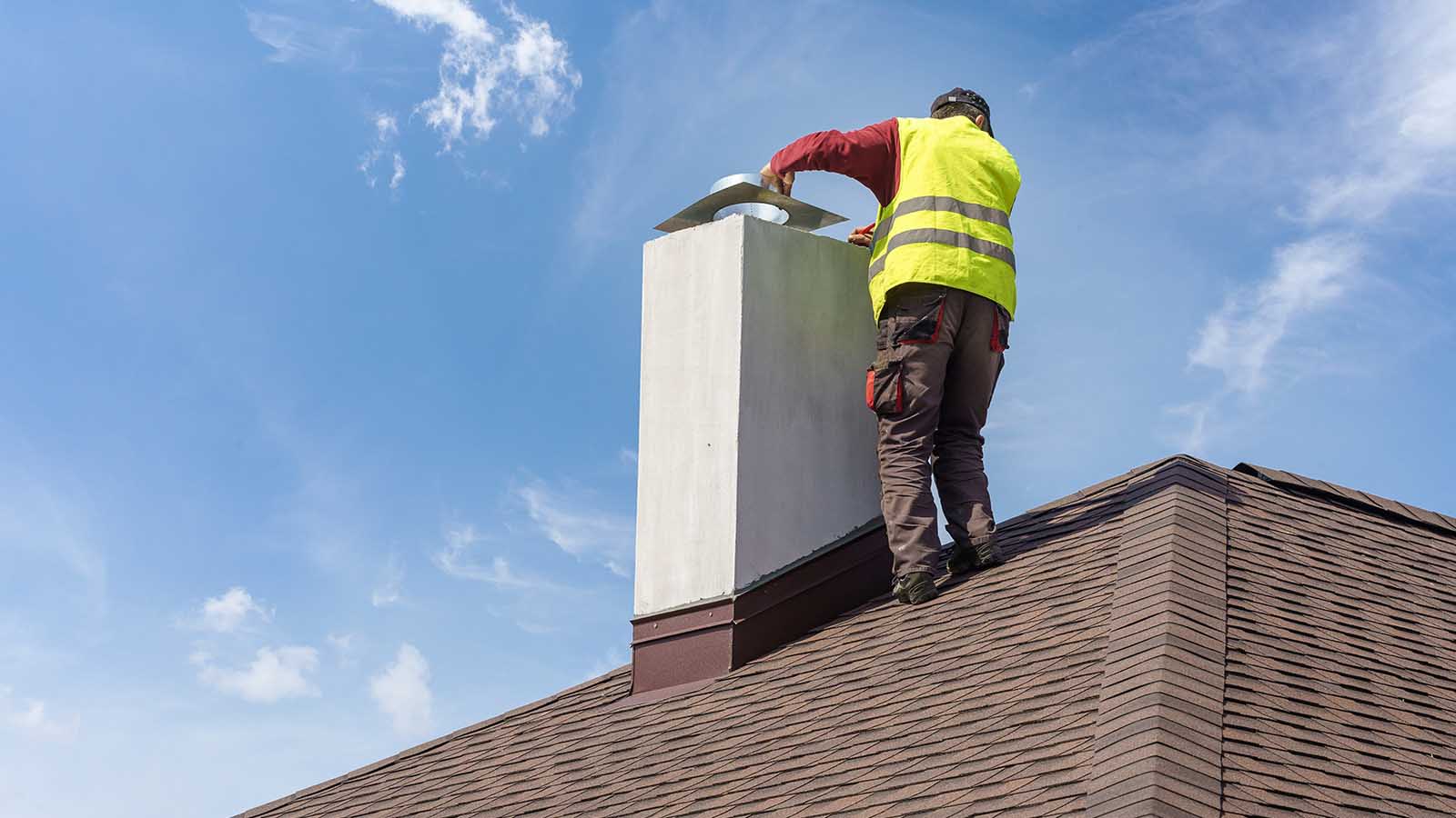 chimney repair, man repairing chimney cap